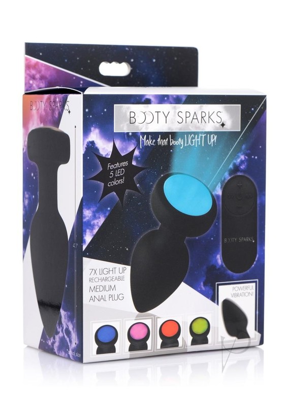 Booty Sparks Silicone Vibrating LED Plug – Medium – Black