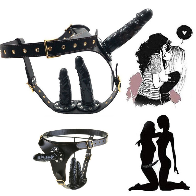 Lesbian Strap-on Harness with Removable 3 Dildo Anal Butt Plug Panties Underwear gallery