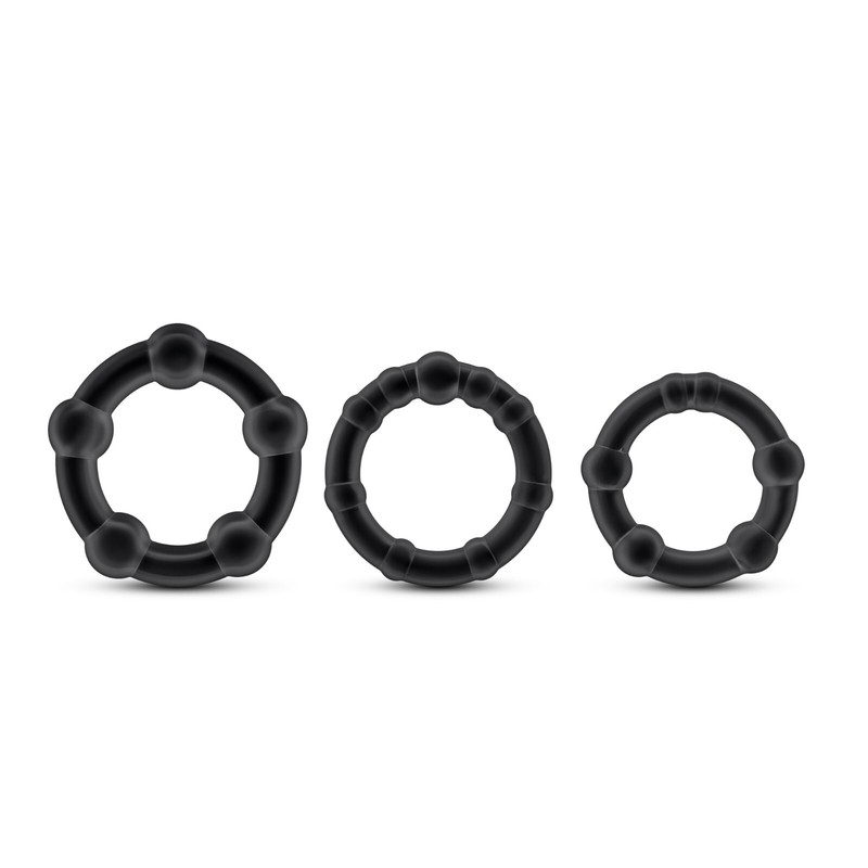 Eden Super Soft Elastic Beaded Men&rsquo;s C Rings 3 For Sexual Long Erection – Black
