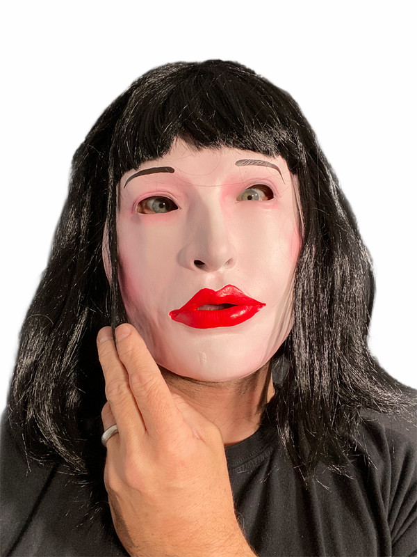 White Female Lady Doll Mask Black Hair Wig Latex Fetish Costume Demi Moore gallery