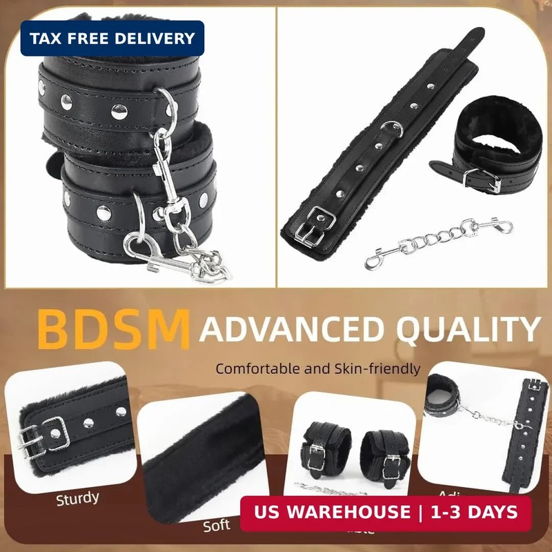 Sex Restraints Handcuffs BDSM Plush Blindfold Sleep Mask Wrist Ankle Cuffs for C gallery
