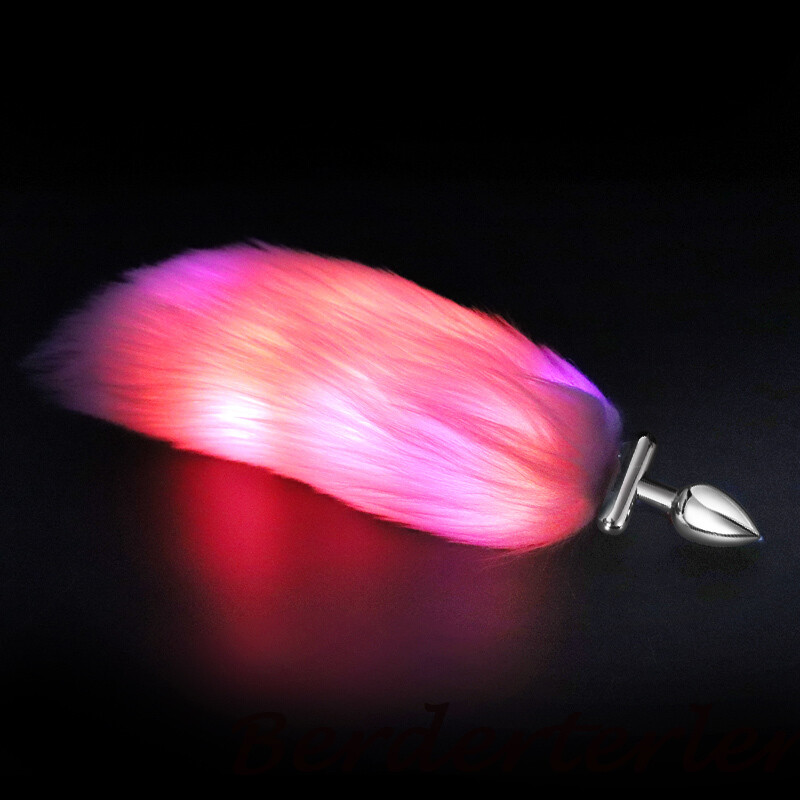 Metal Anal Beads Silicone Butt Plug for Cosplay Luminous Light Fox Tail Sex Toys gallery