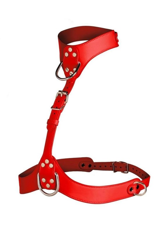 Master Series Vixen Female Chest Vegan Leather Harness - Red gallery