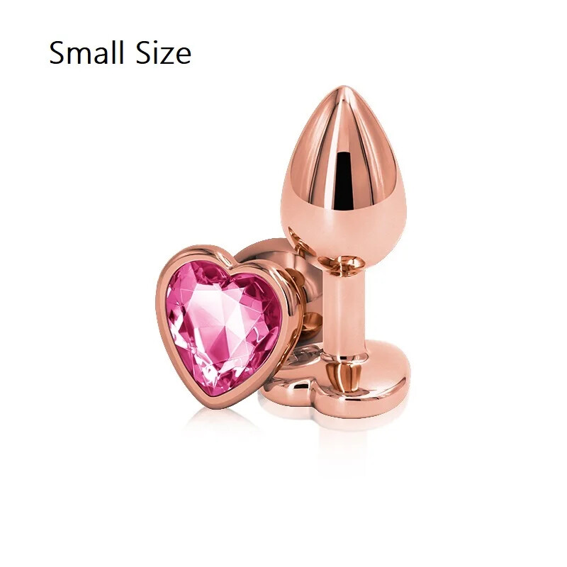 Crystal Heart Round Rose Gold Metal Anal Beads Butt Plugs Small Medium Large Set