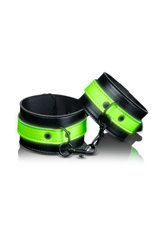 Ouch! Glow in the Dark - Leather Ankle Cuffs Black and Neon Green Bondage & BDSM gallery