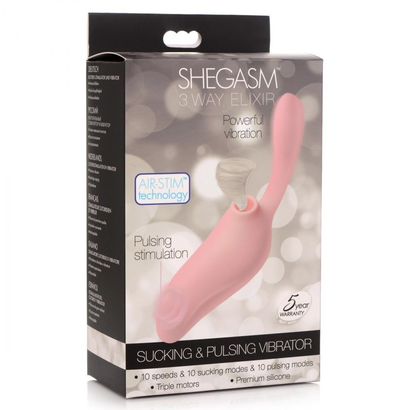 Shegasm 3-Way Elixir Rechargeable Silicone Sucking & Pulsing Vibrator Sex Toy gallery