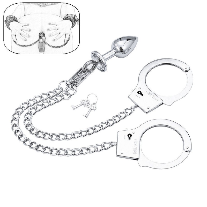 Adult Handcuff Anal Plug Butt Bondage Metal Restraint Fetish SM BDSM Sex Toys