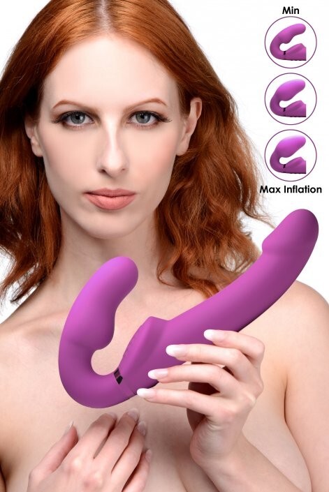 Remote Control Inflatable Vibrating Silicone Ergo Fit Strapless Strap On Pegging