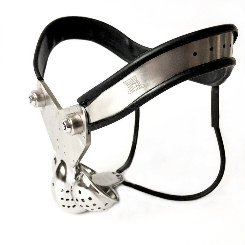 2025 Stainless Steel Male Chastity Belt Double Line Locking Curved Waist Scrotum