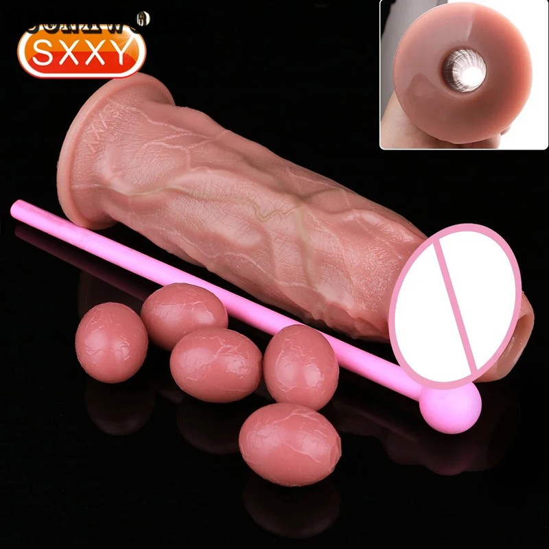 Real Textured Dildo Silicone Lay Eggs Hand-Push Ovipositor Toy For Adult Women gallery