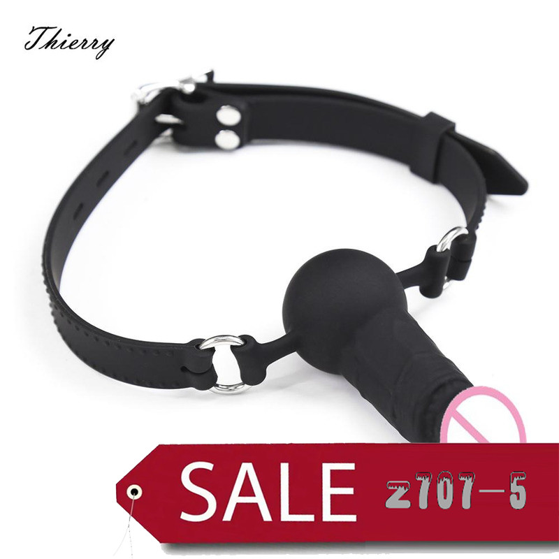 Silicone Dildo Mouth Gag Penis Gag Sex Toys Oral Fixation with Locking Buckles