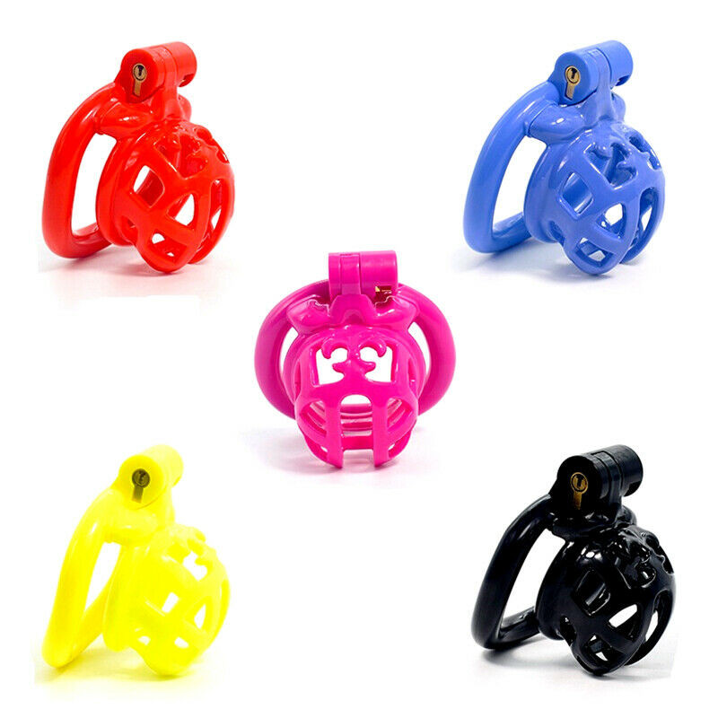 Resin Male Chastity Device Small Cage for Men Short Bird Locking Belt 4 Rings
