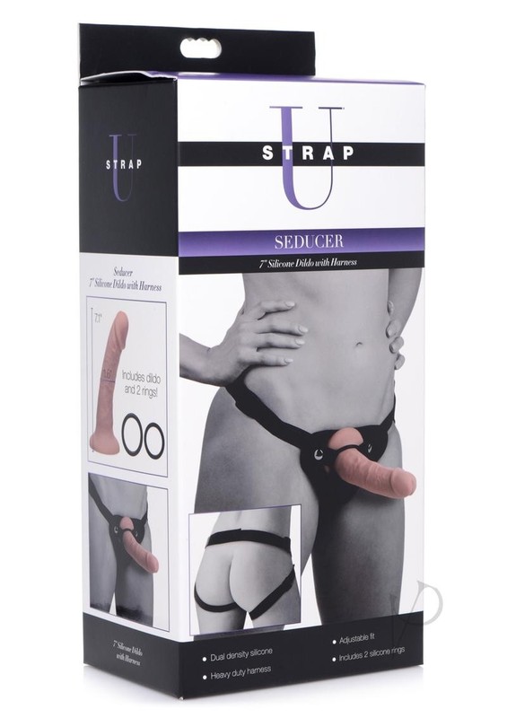 Strap-U Seducer Silicone Dildo with Harness 7in – Vanilla