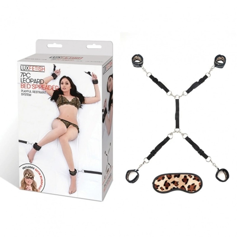 Lux Fetish 7 Piece Leopard Bed Spreader Bondage Restraint Set Couples