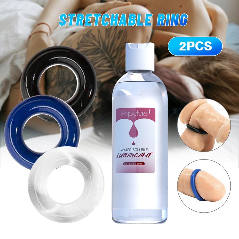 3Pcs Cock Ring Super Stretchy Strong Stay Harder Penis Rings Men +60ml Lubricant