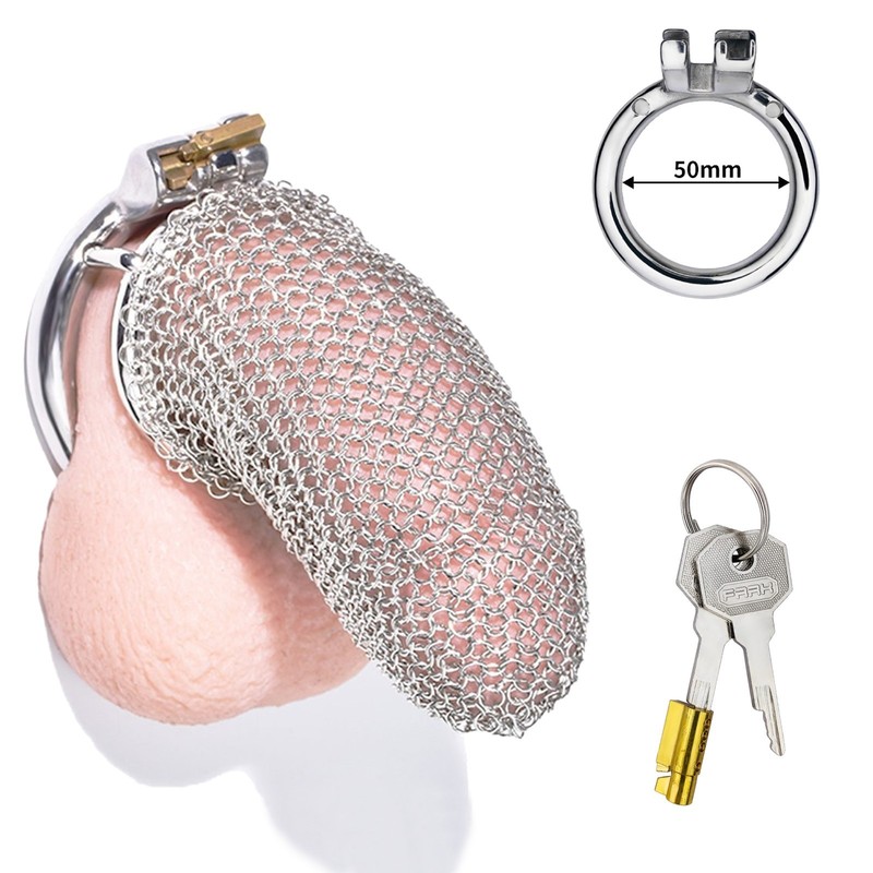 FRRK Stainless Steel Chastity Device Hauberk Cage For Men With Metal Locking