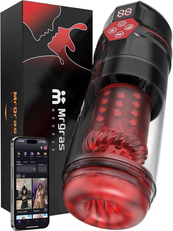 Red Male Masturbator with 3D Textured Sleeve and Dual Motors for Stimulation gallery