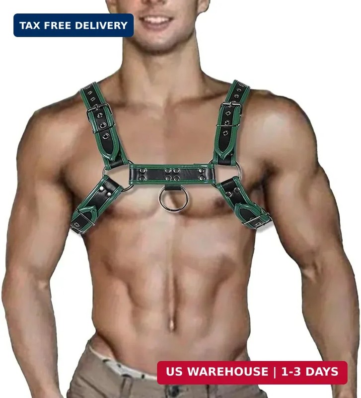 Punk PU Leather Harness for Man Adjustable Leather Harness Body Chest Half Harne
