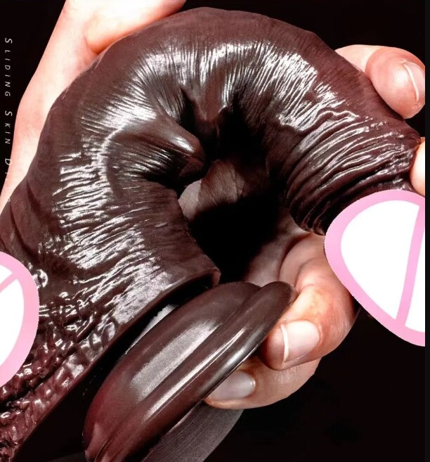 Dual Layer Sliding Skin Liquid Sex Toy Realistic Black Soft Dildo Dong Cock Ball gallery