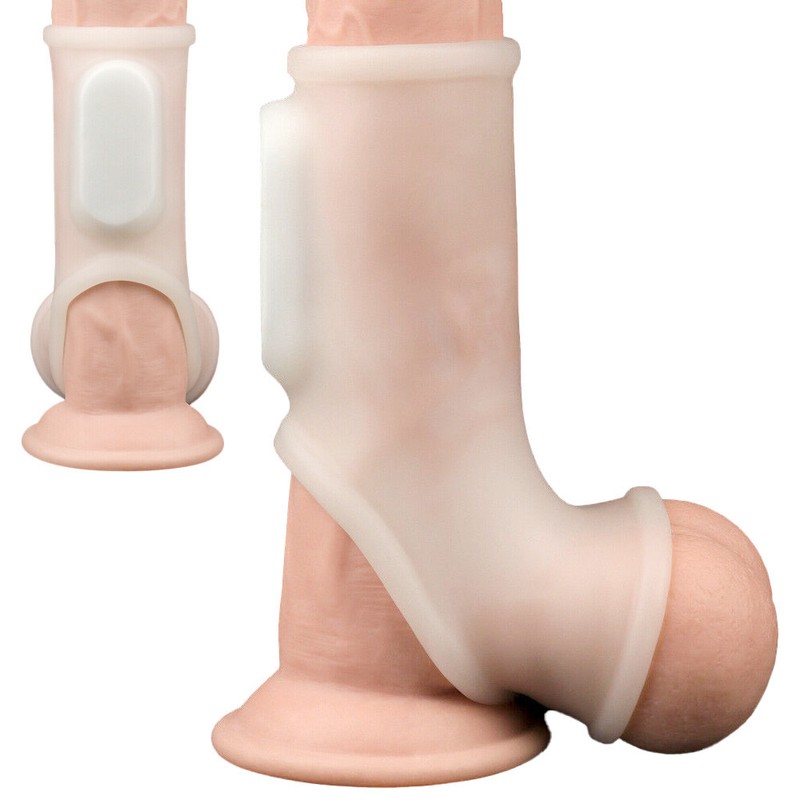 Vibrating Penis Sleeve & Scrotum Pouch Ball Stretcher 45% Girth, Reusable