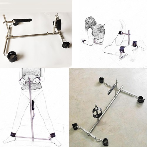 Binding Steel Spreader Bar Handcuffs Collar Ankle Cuffs Rack Frame Slaver BDSM gallery