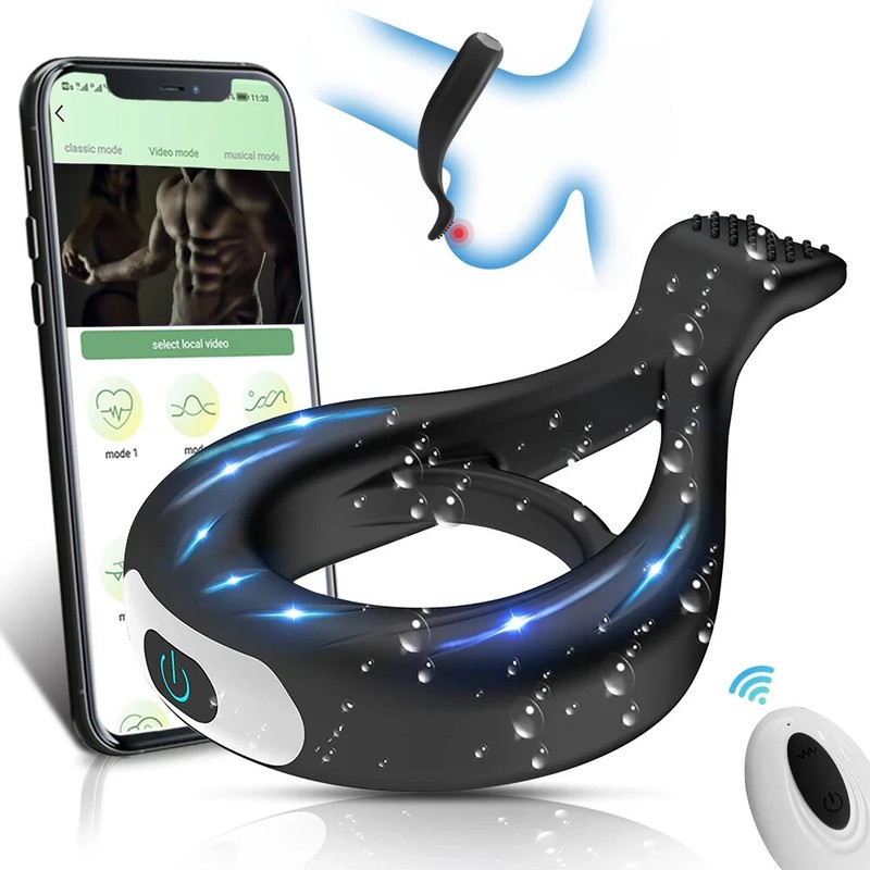 Bluetooth APP Cock Ring Vibrator Remote Control G Spot Massager Sex Toys For Men