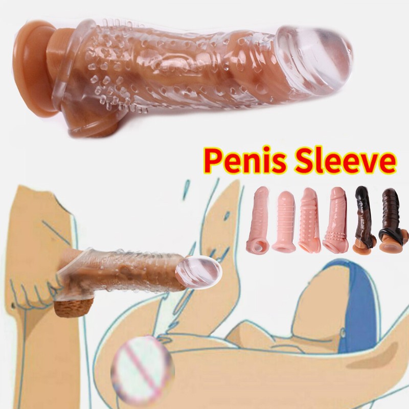 Penis Enlarger Sheath Male Penis Sleeve Girth Reusable Condoms-Extender-Enhancer