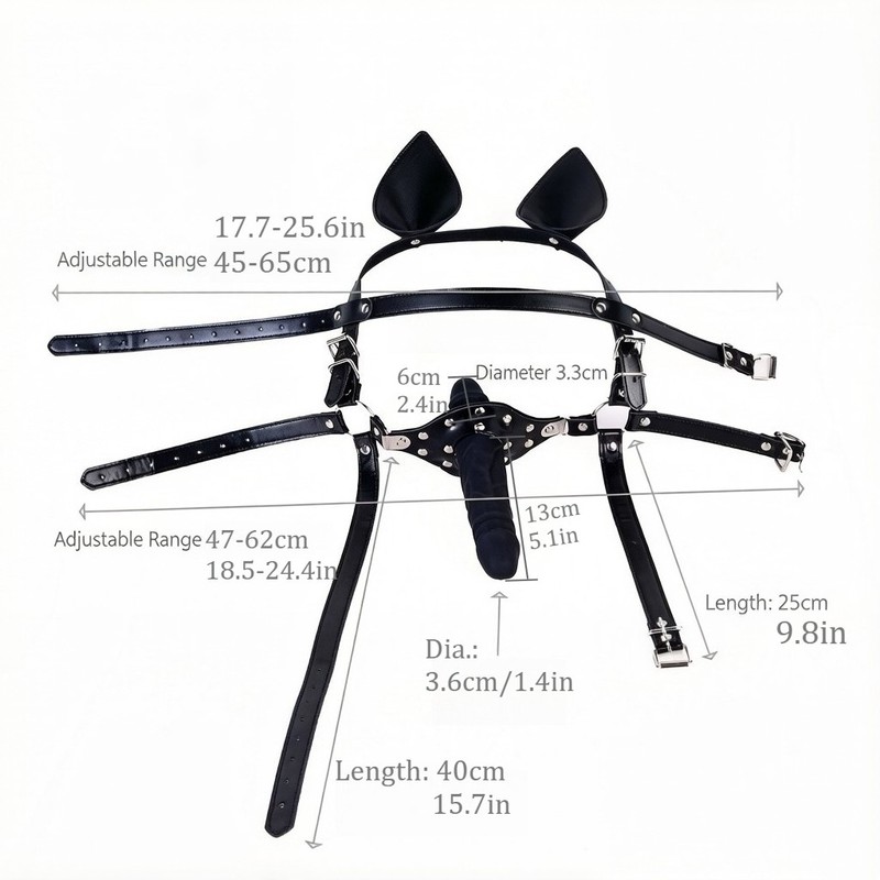 Silicone Double Head Mouth Gag PU Leather Head Harness Adjustable Dog Ear BDSM gallery