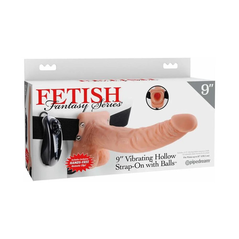 Fetish Fantasy 9&Prime; Vibrating Hollow Strap-on With Balls Beige Dildo