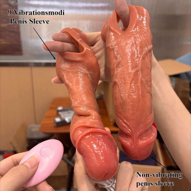 Remote-controlled Vibrating Penis Extender Penis Vibrator Silicone Male Condom gallery