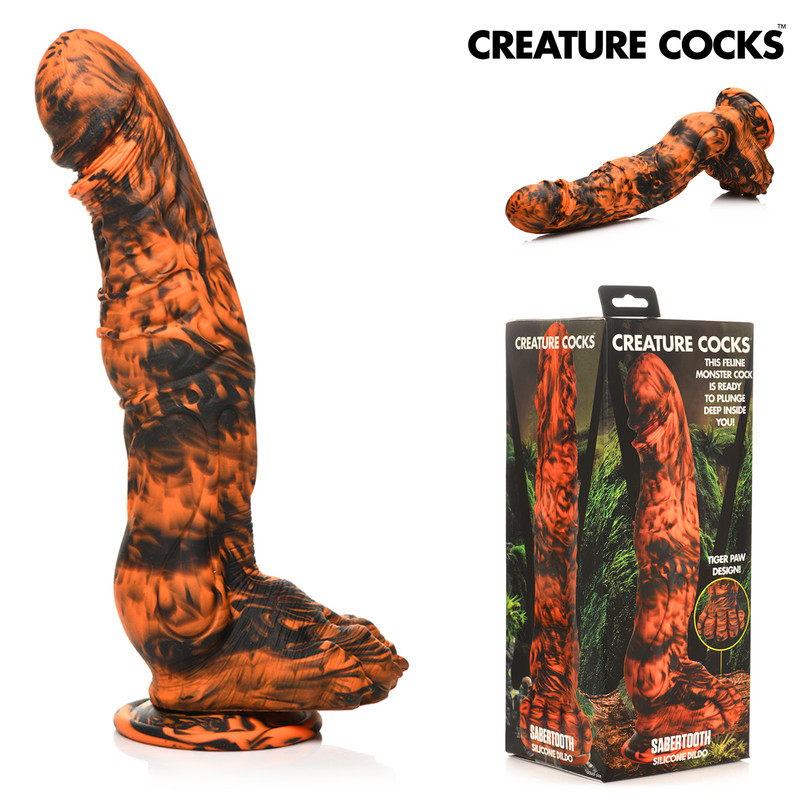 Creatures Cocks Sabertooth Curved Tiger Dildo Silicone Orange & Black