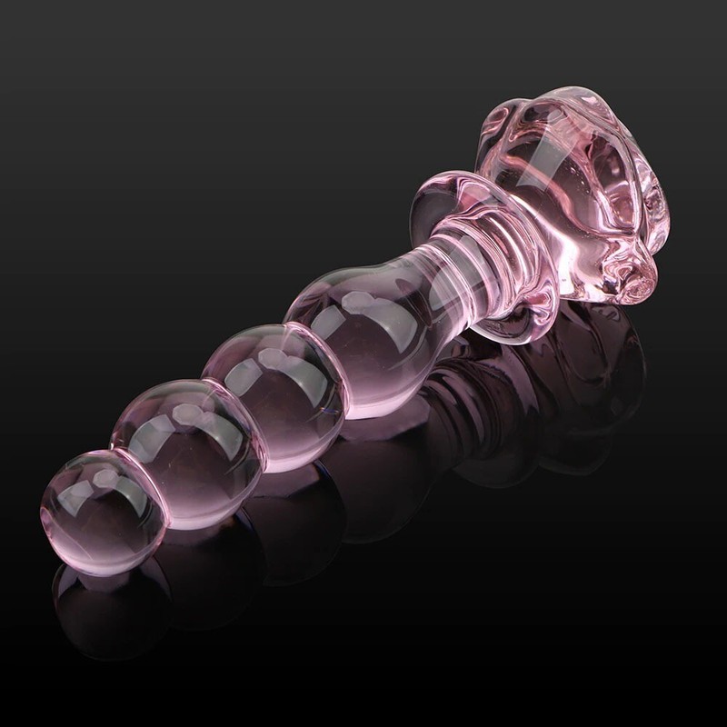 Pink Rose Beaded Glass Anal Dildo Butt Plug Beads Beginner Anal Trainer Sex Toys