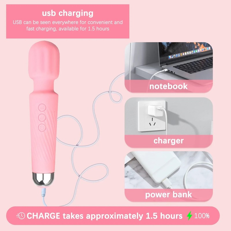 Personal Wand Massager with 20 Modes 8 Vibration *NEW*Body Massager Pink gallery