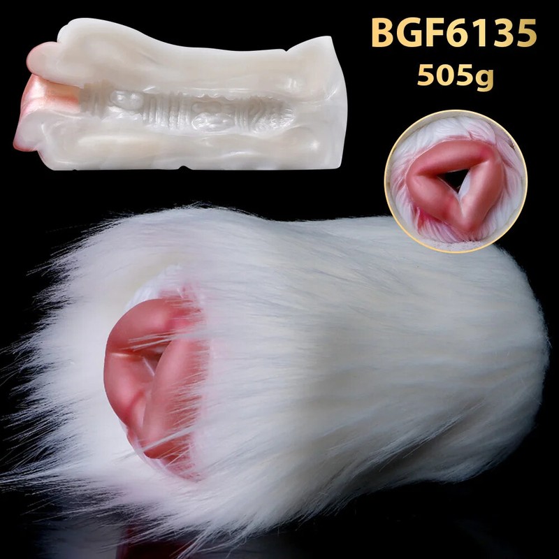 Masturbator with Detachable Fur-Dual Channel Silicone Pussy for Penis Training​