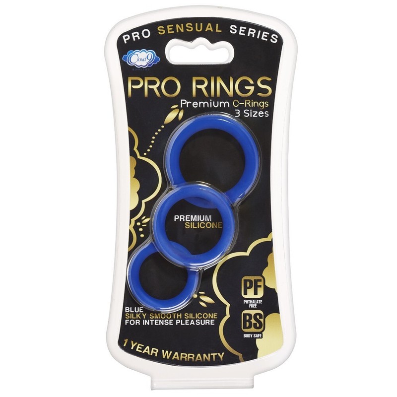 Cloud 9 Pro Rings Premium C-Rings 3 Sizes Blue – Silicone Penis Cock Rings