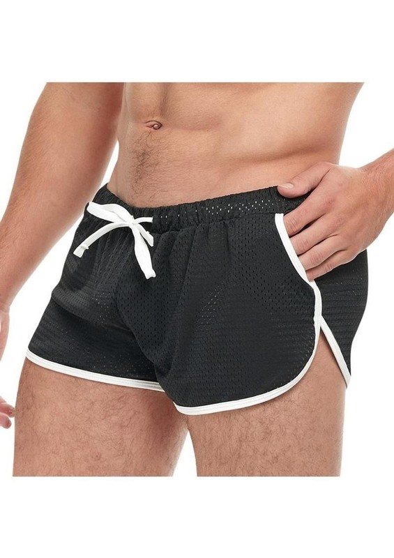 Goal Line Side Split Mesh Booty Shorts - Small/Medium - Black gallery