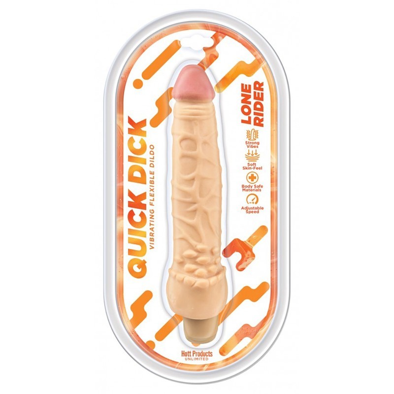 Hott Products Lone Rider Quick Dick Vibrating Flexible Dildo Beige 6&Prime; Dong