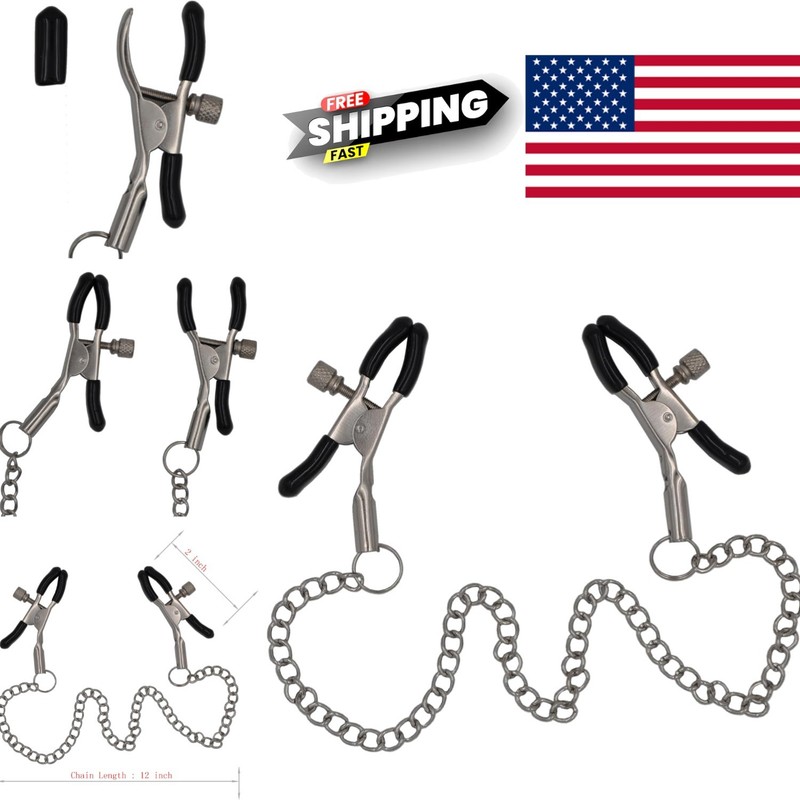 Silver Stainless Steel Nipple Clamps Chain Adjustable Body Jewelry for Couples