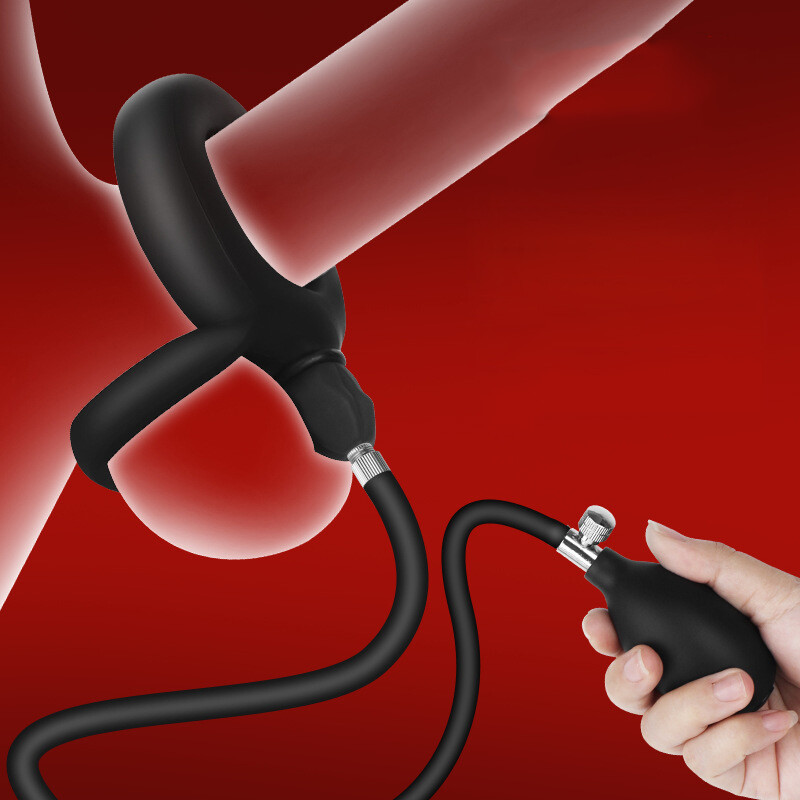 Male Inflatable Pump Penis Cock Ring Masturbator Ball Stretcher Enhancer Sex Toy gallery