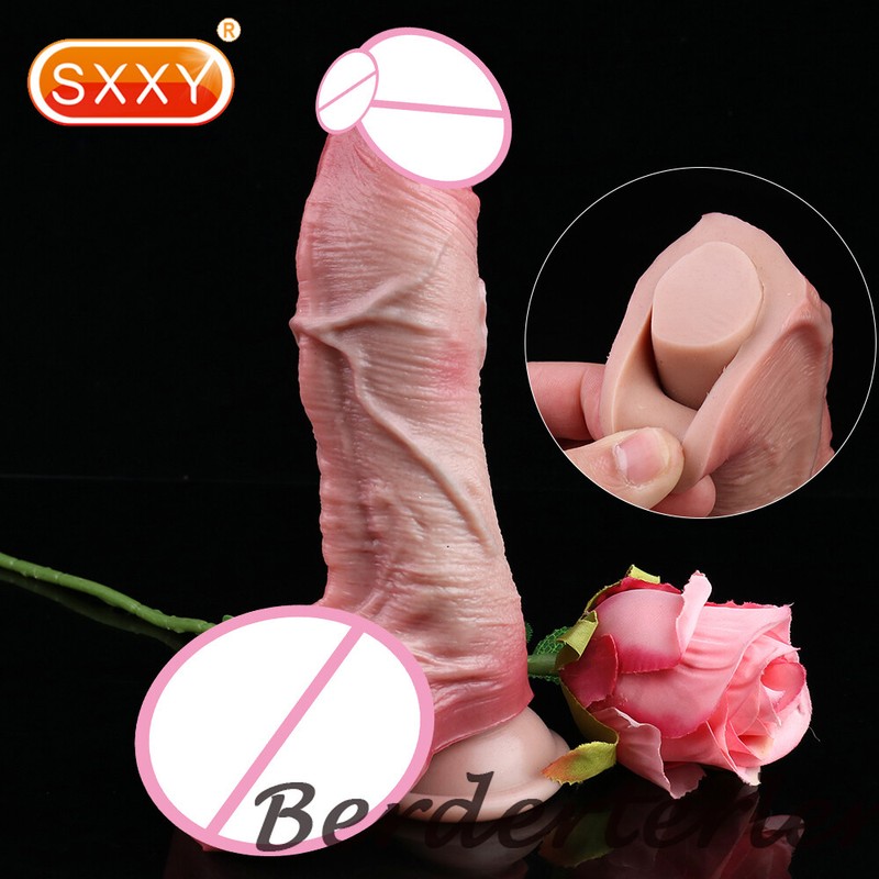 7.95'' Realistic Deep Veins Double Layer Dildo Dual-Layer Silicone Anal Sex Toys gallery