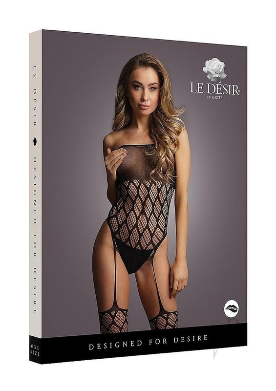 Le Desir Strapless Crotchless Teddy with Stocking – O/S – Black