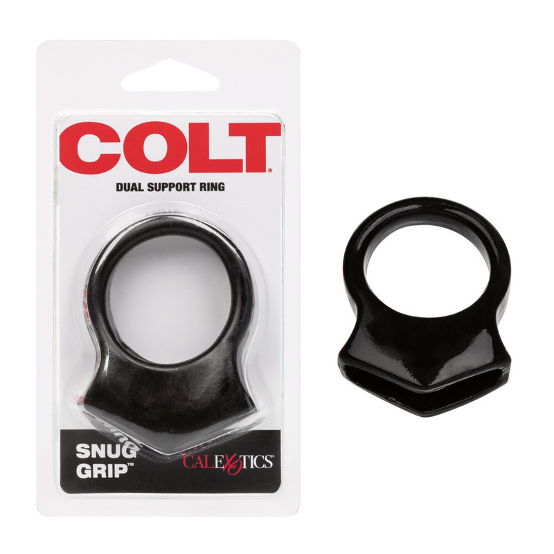 Colt Snug Grip Dual Support Cock Ring Black – Penis + Scrotum Ring Enhancer