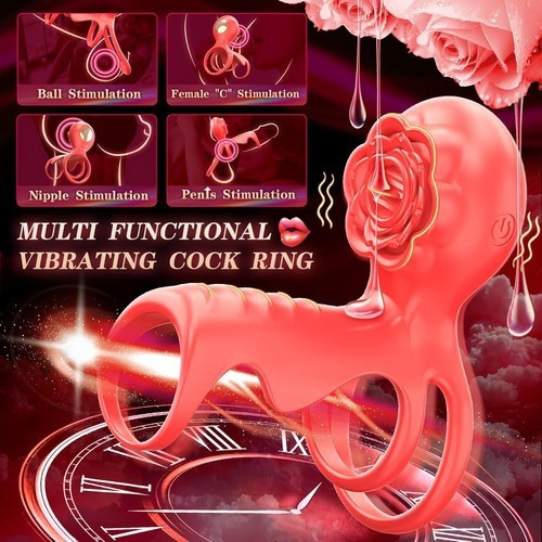 Couple Vibrating Cock Ring with Rose Clitoral Stimulator G Spot Vibrator Sex Toy gallery