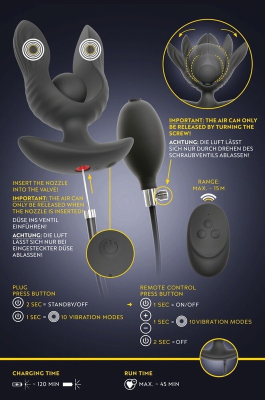 ANOS Inflatable Vibrating RC Anal Plug Two Arm Silicone Rechargeable gallery