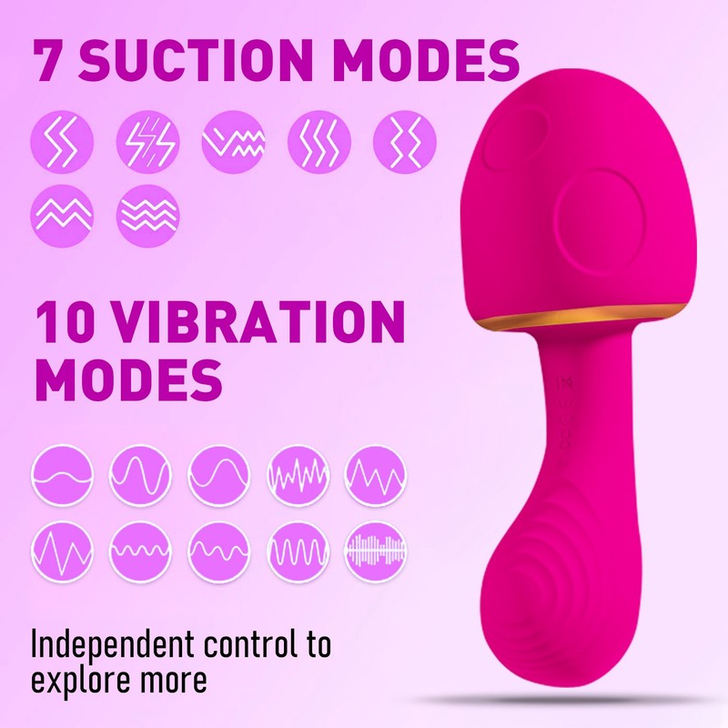 New Couples Mushroom Wand Vibrator with Dual Motors 10 Vibrating Sucking Modes