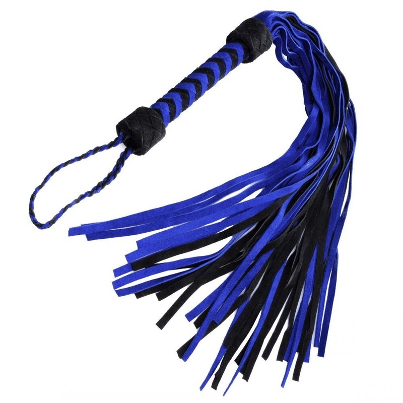 Strict Leather Suede Flogger Black and Blue Crop Whip IMPACT Bondage BDSM 18" gallery