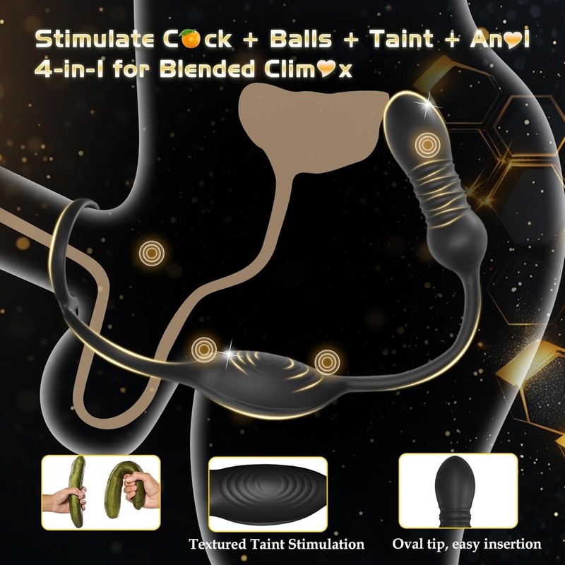Thrusting Prostate Massager with Vibrating Cock Ring for Couples Pleasure gallery