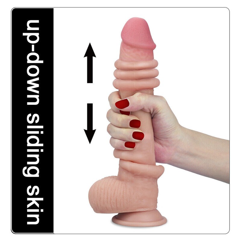 Lovetoy 9 inch Realistic Sliding Skin Dildo Dual Layer Suction Cup Cock Balls