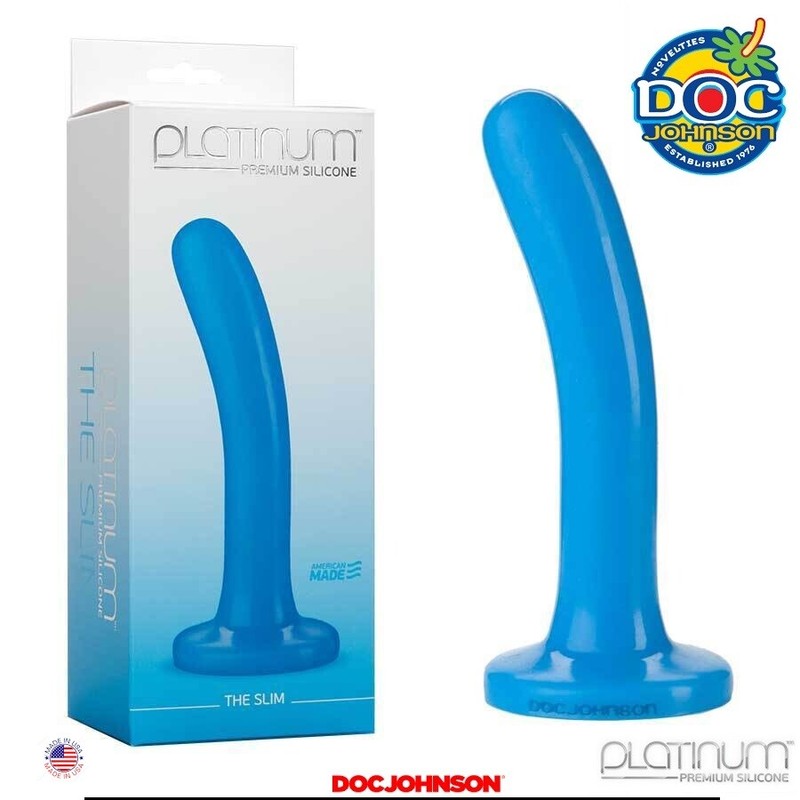 Platinum Premium Slim Dildo Dong Blue (Strap-On Harness Compatible) Doc Johnson