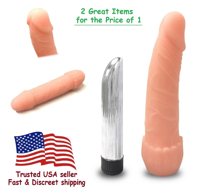 NEW-2-In-1-Soft-Realistic-Dildo-Vibrator-And-Clitoral-Bullet-Vibe-Sex-Toys-Adult